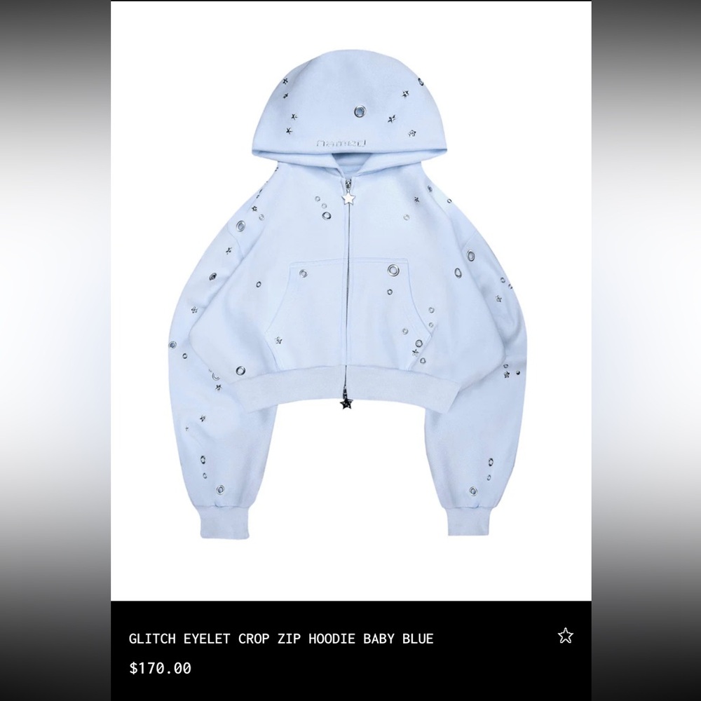 Glitch Eyelet Crop Zip Hoodie - Baby Blue